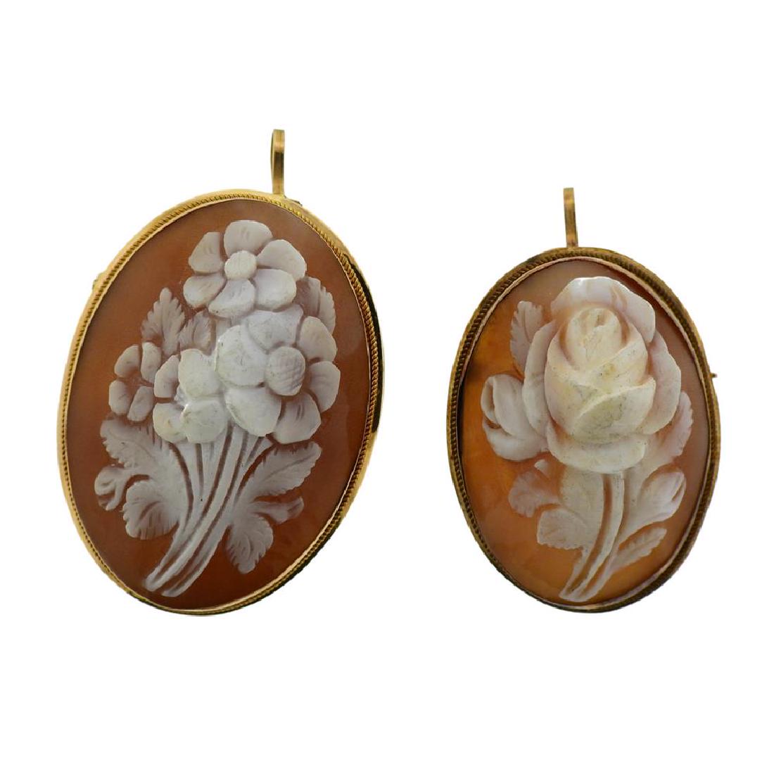 Antique 14k Gold Shell Cameo Brooch 2pc Lot (1 of 2)