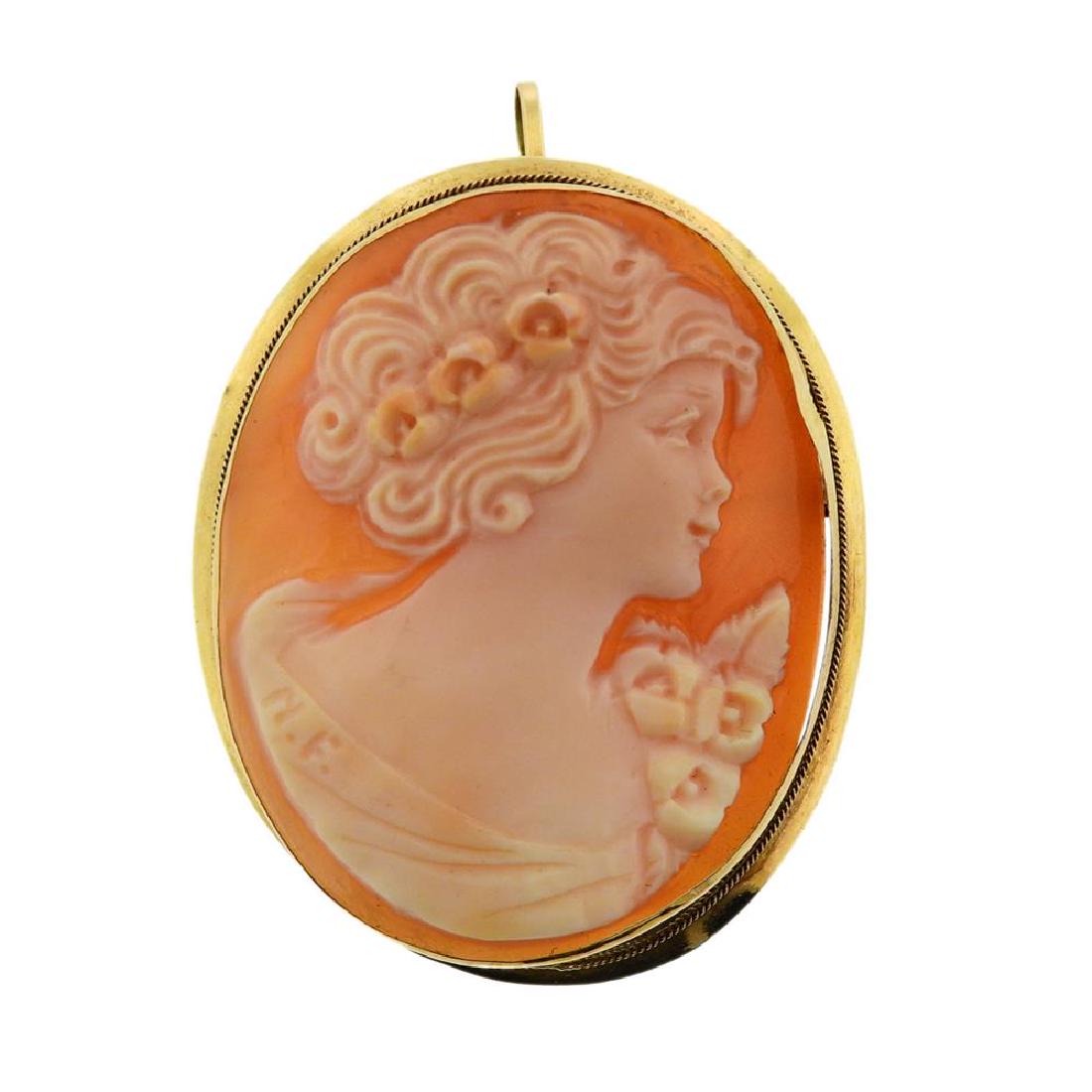 14k Gold Shell Cameo Pendant Brooch (1 of 2)