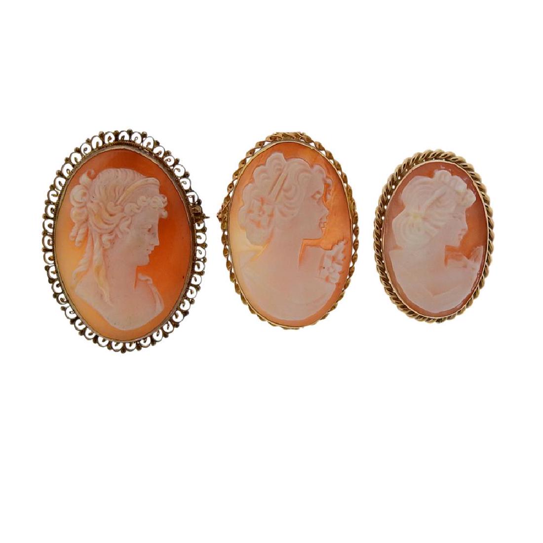 14k Gold Shell Cameo Brooch 3pc Lot (1 of 2)