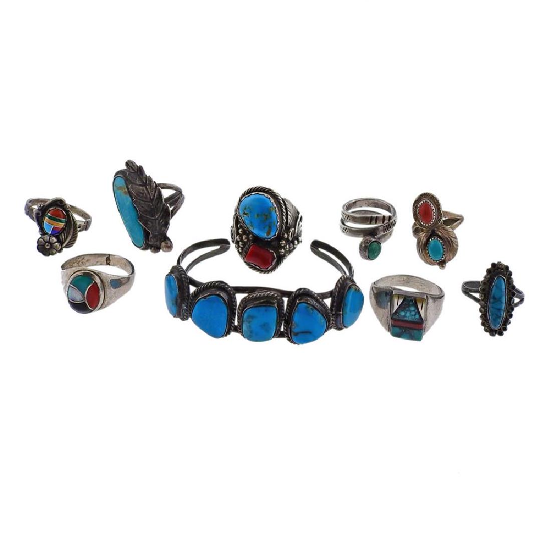 Native American Sterling Gemstone Bracelet Ring Lot of (1 of 4)