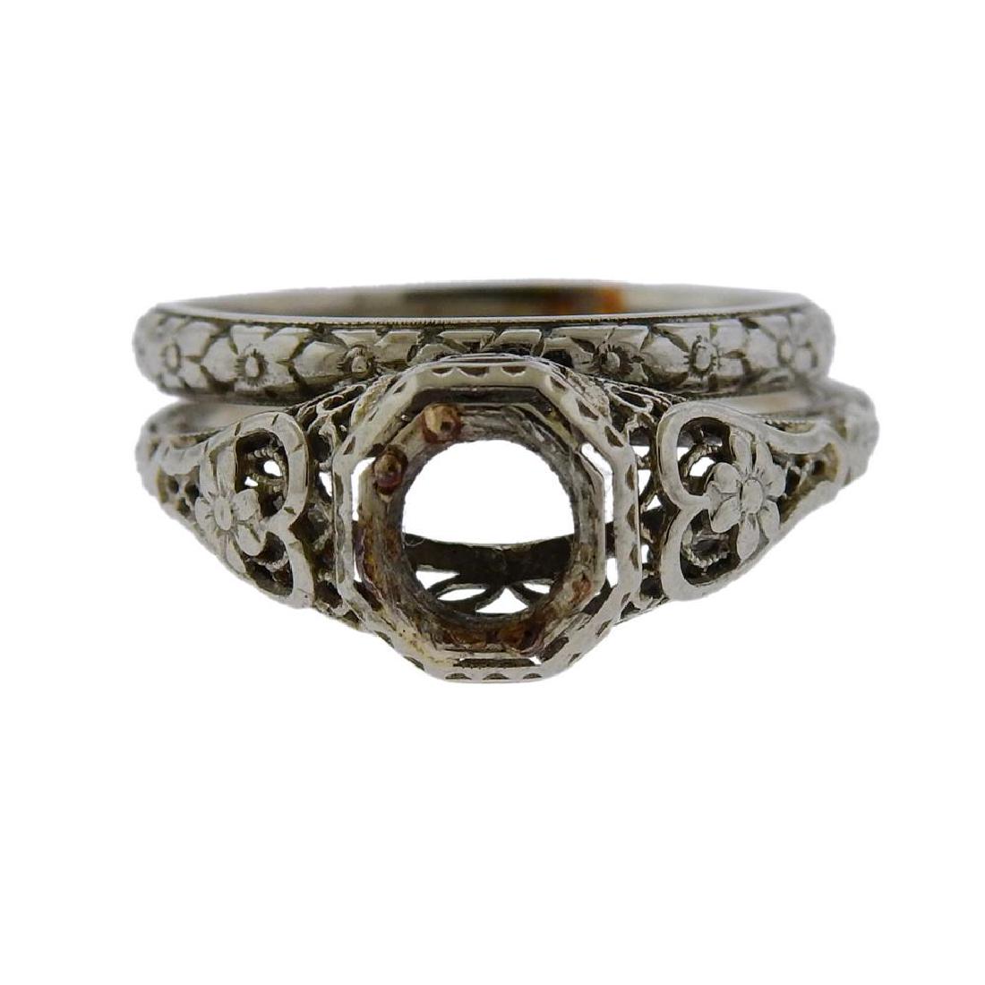 Art Deco 14K Gold Engagement Ring Wedding Band: Metal Content: 14K White GoldWeight of Item: 4.4 gramsSize: Ring Size - 6Gemstone: N/ACarat Weight: N/AStamp: Tested 14K