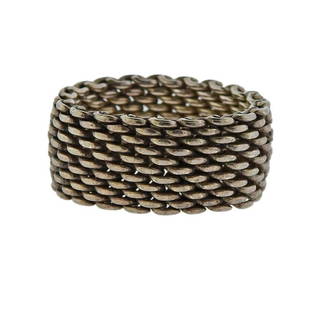 Tiffany & Co Somerset Silver Mesh Ring: Metal Content: Sterling Silver.Weight of Item: 8 grams.Size: Ring size 6, width - 10mm.Stamp: T & Co 925.