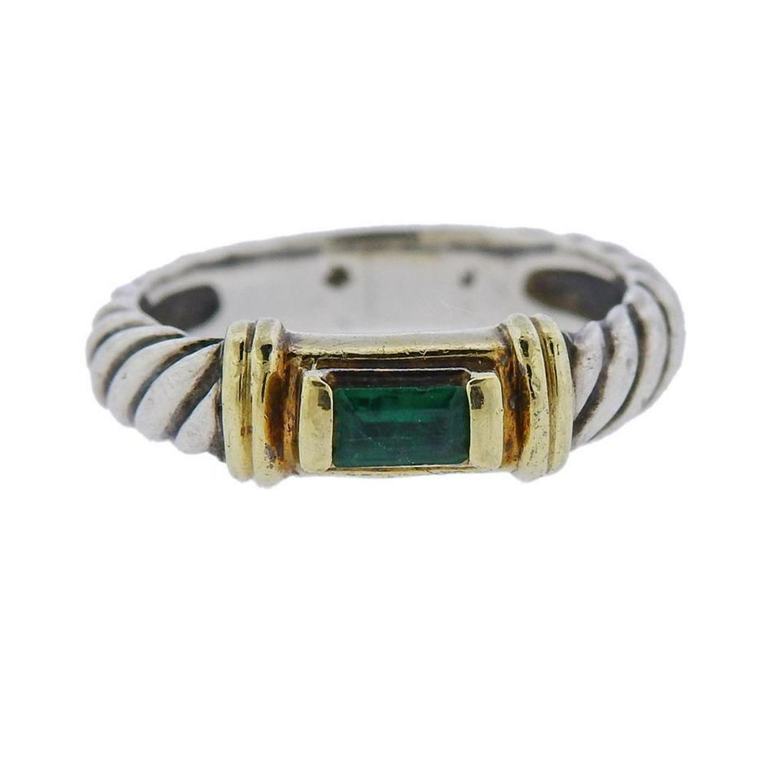 David Yurman 14K Gold Silver Green Stone Ring (1 of 3)