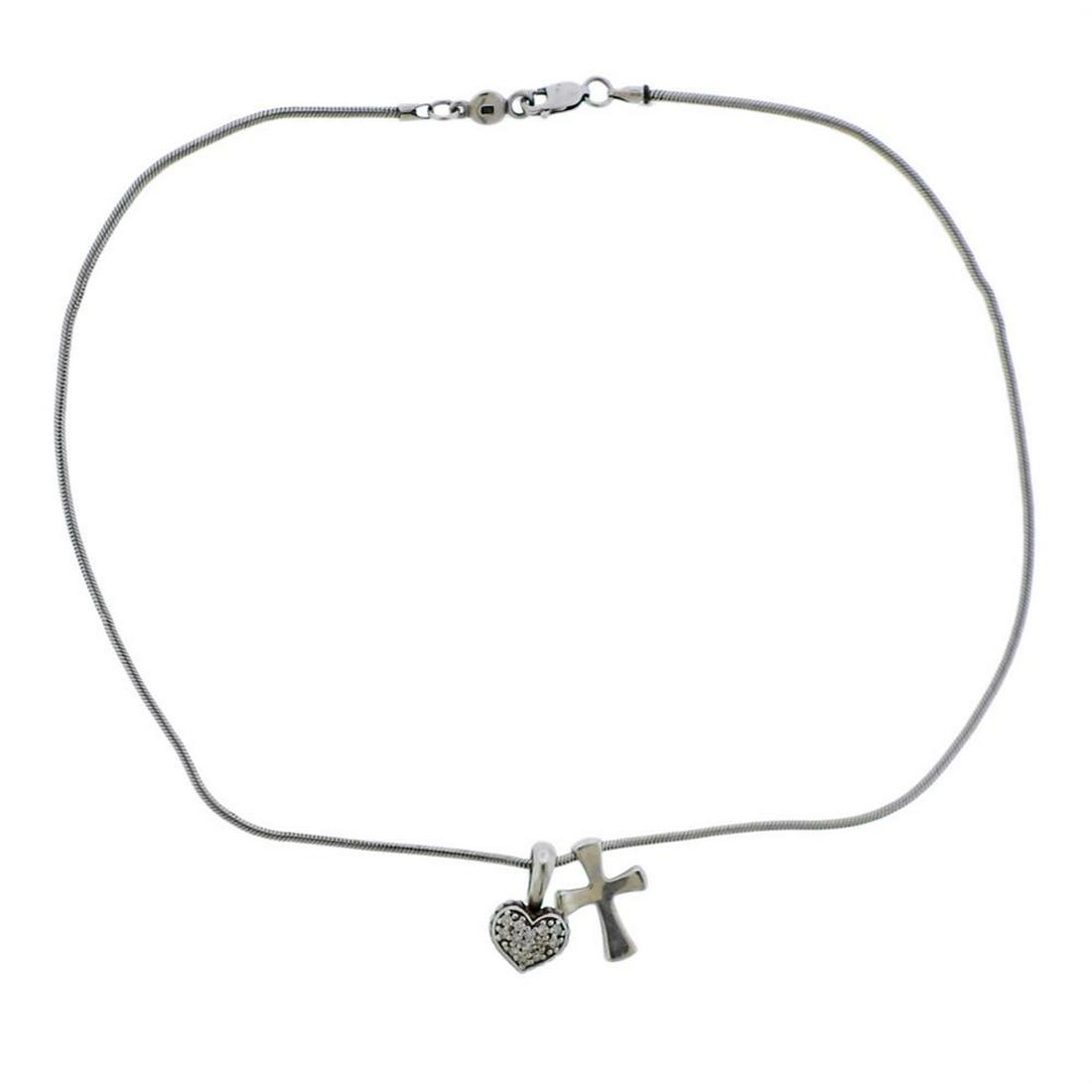 Lagos 18K Gold Silver Diamond Heart Cross Pendant (1 of 3)