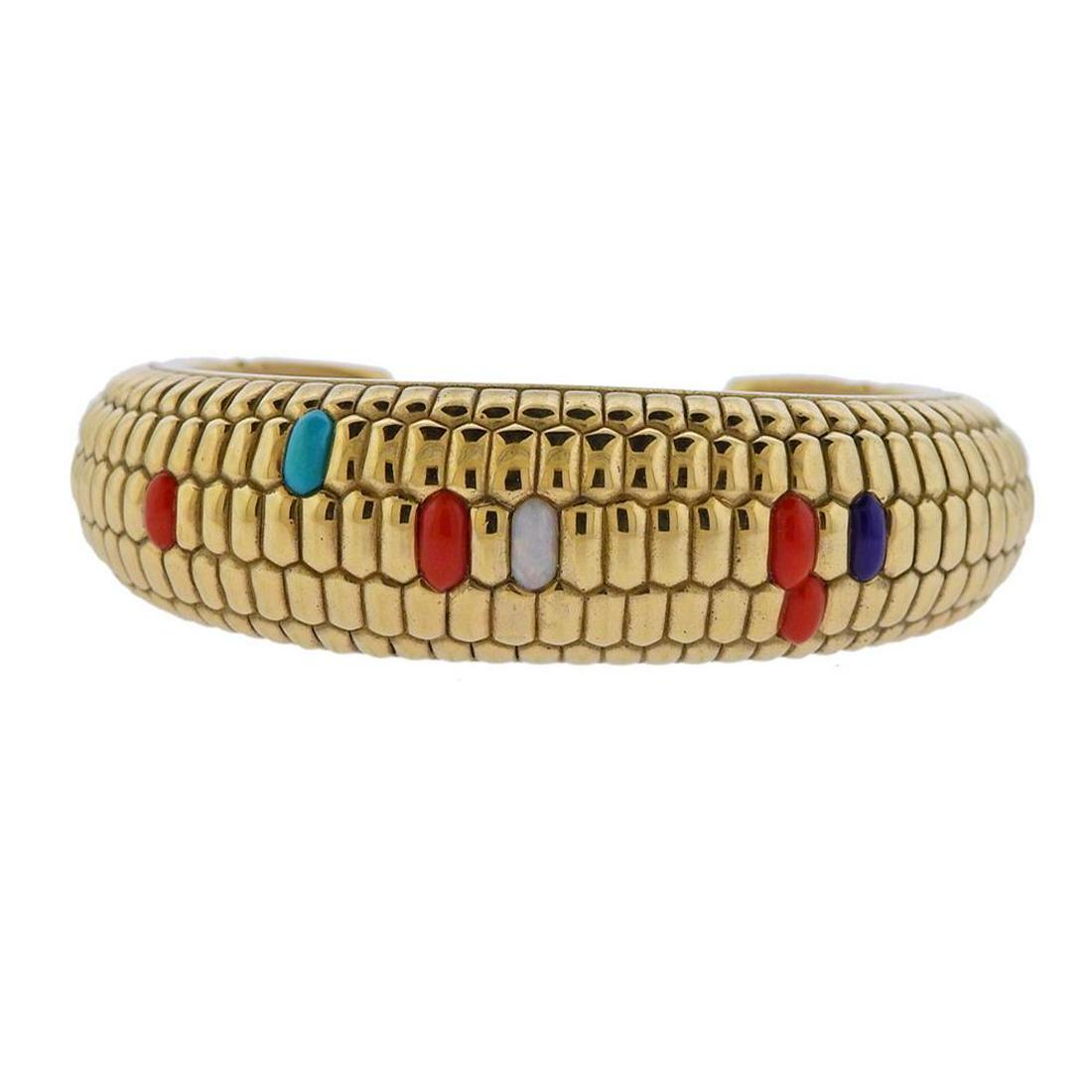14K Gold Coral Turquoise Opal Cuff Bracelet (1 of 4)