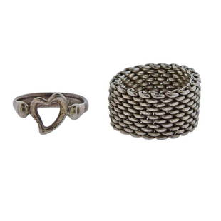 Tiffany &amp; Co Silver Somerset Mesh Open Heart Ring: Metal Content: Sterling Silver.Weight of Item: 11.8 grams.Size: Ring sizes are 9 and 6.Stamp: Tiffany &amp; Co 925, Peretti Spain.