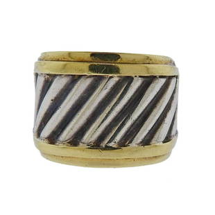 David Yurman 14K Gold Sterling Silver Ring: Metal Content: 14k Gold, Sterling Silver.Weight of Item: 9.7 grams.Size: Ring size 6 and is 15mm at widest point.Stamp: 14k D.Yurman 925 Sterling.