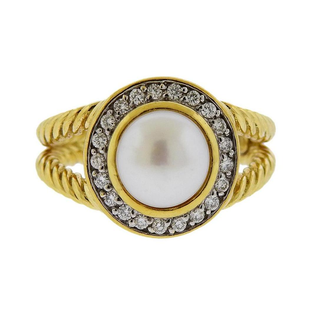 David Yurman 18K Gold Diamond Pearl Ring (1 of 4)