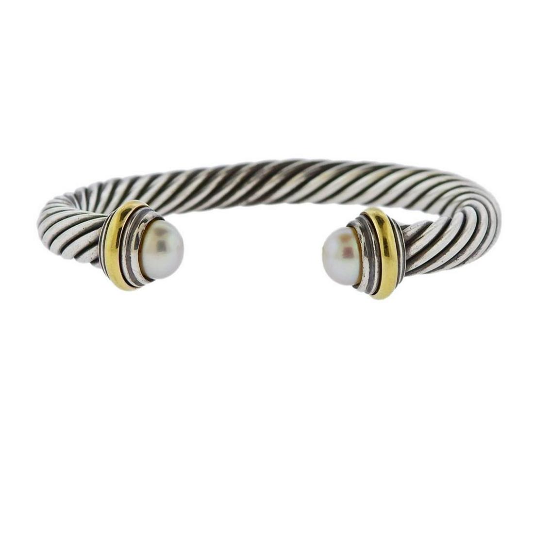 David Yurman 18K Gold Silver Pearl Cable Cuff Bracelet (1 of 3)
