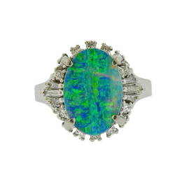 Platinum Diamond Opal Ring