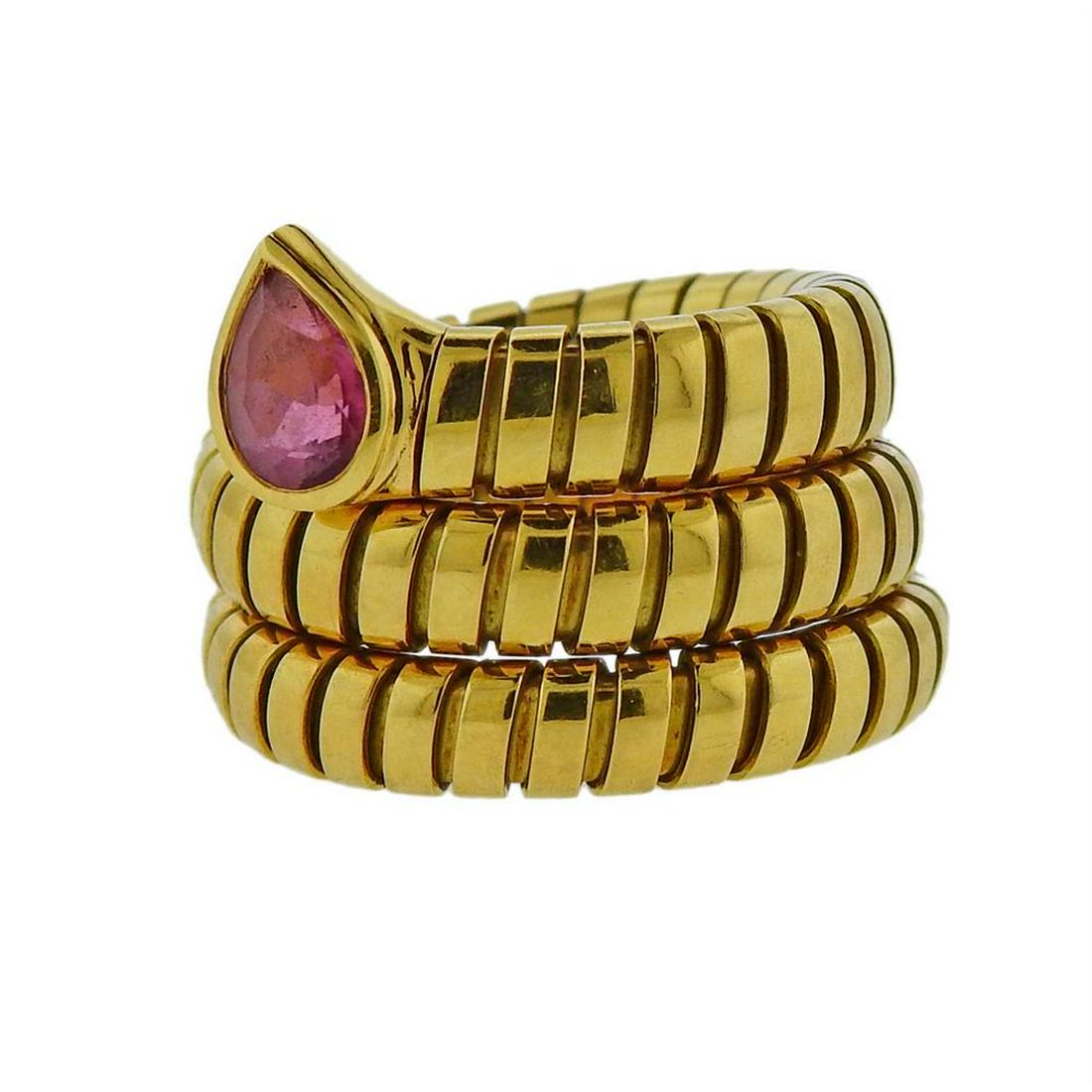 Bulgari Bvlgari Tubogas 18k Gold Pink Tourmaline Ring (1 of 3)
