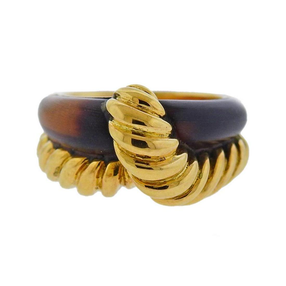 Hermes 18K Gold Brown Stone Ring (1 of 3)