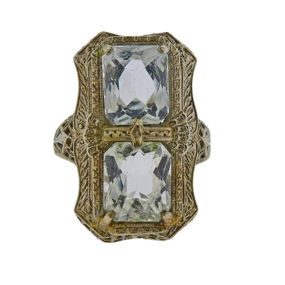 Art Deco 18K Gold Filigree Blue Stone  Ring (1 of 3)