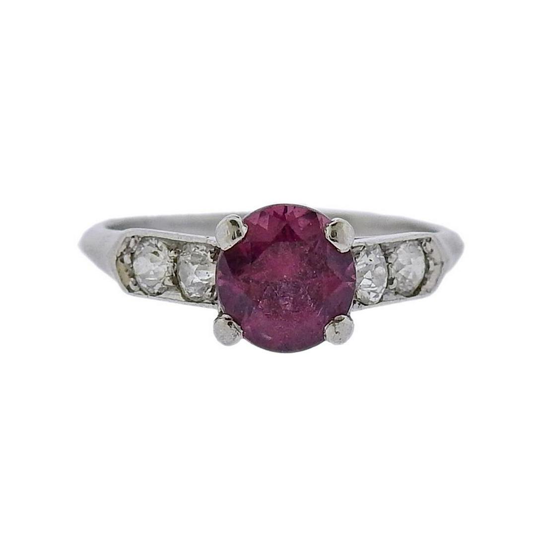 Platinum Diamond Pink Gemstone Ring (1 of 3)
