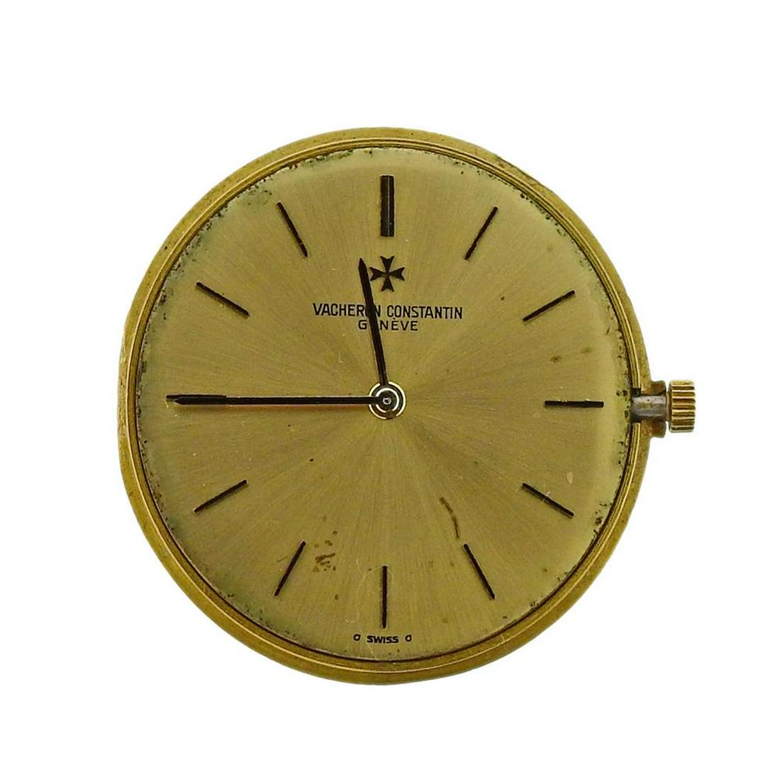 Vacheron Constantin 18k Gold Watch Movement: Metal Content: 18k Gold. Dial: Gold tone VC dial with black stick markers. Weight of Item: 13.3 grams. Size: Dial - 28mm in diameter, case back - 31mm in diameter. Movement: Manual wind, signed : Vach