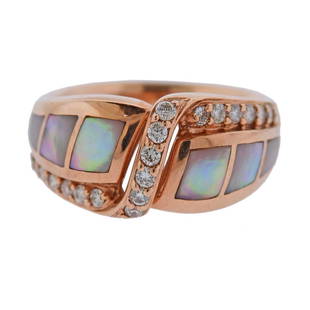 14k Gold MOP Diamond Ring: Metal Content: 14k Gold. Weight of Item: 7.1 grams.Size: Ring size - 7, width - 9.5mm. Gemstone: MOP, Diamonds. Carat Weight: approx. 0.25ctw.Stamp: 14k, 84.