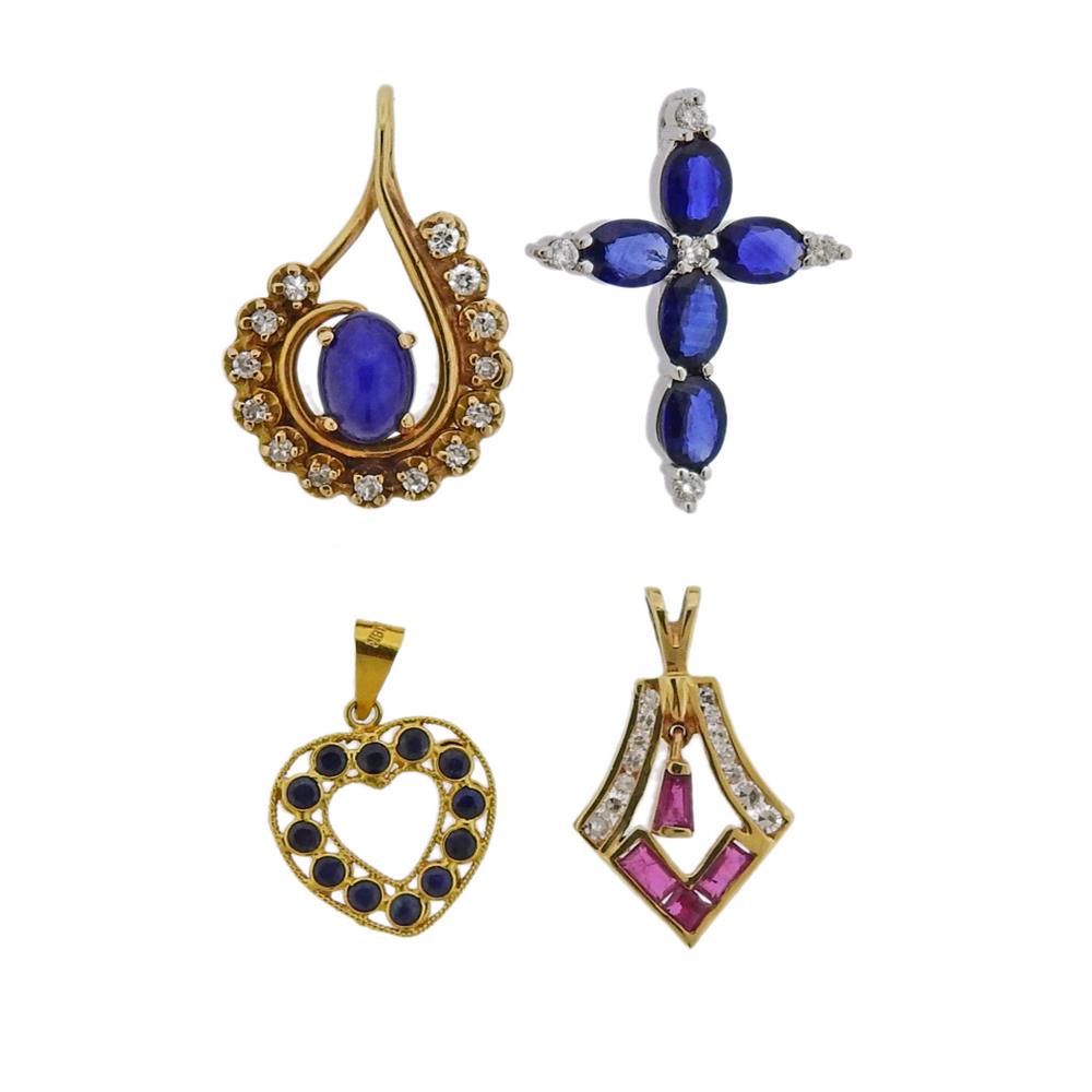 Gold Diamond Sapphire Ruby Star Sapphire Pendant Lot of (1 of 2)