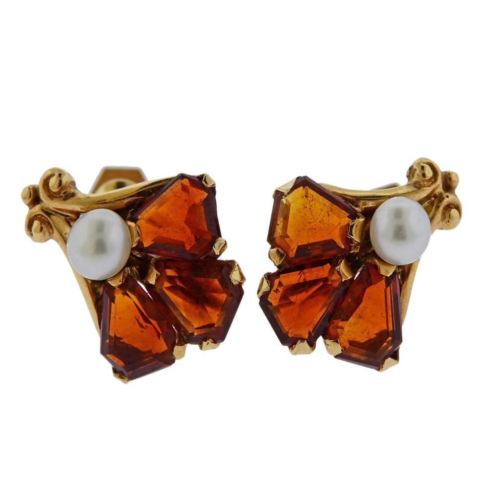 Retro 14k Gold Pearl Citrine Earrings (1 of 3)