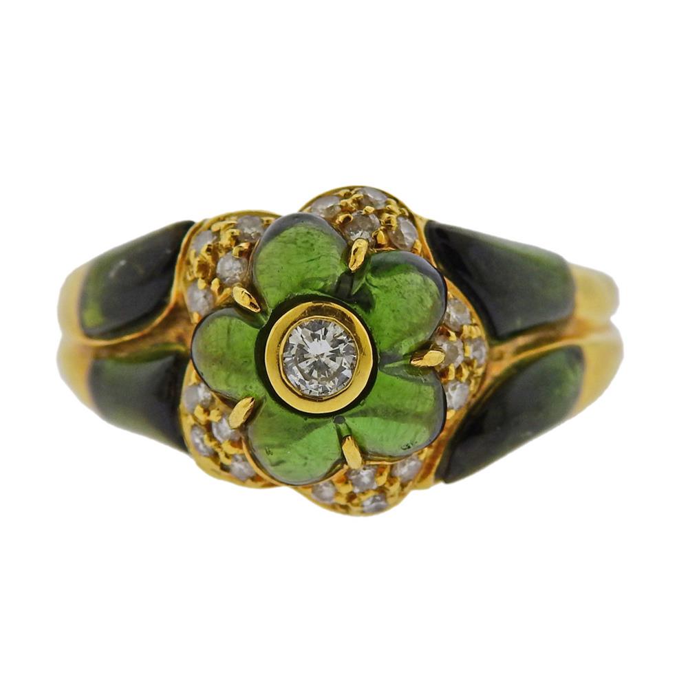 18k Gold Diamond Peridot Flower Ring (1 of 3)