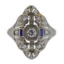 Art Deco 18k Gold Diamond Sapphire Ring