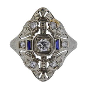 Art Deco 18k Gold Diamond Sapphire Ring