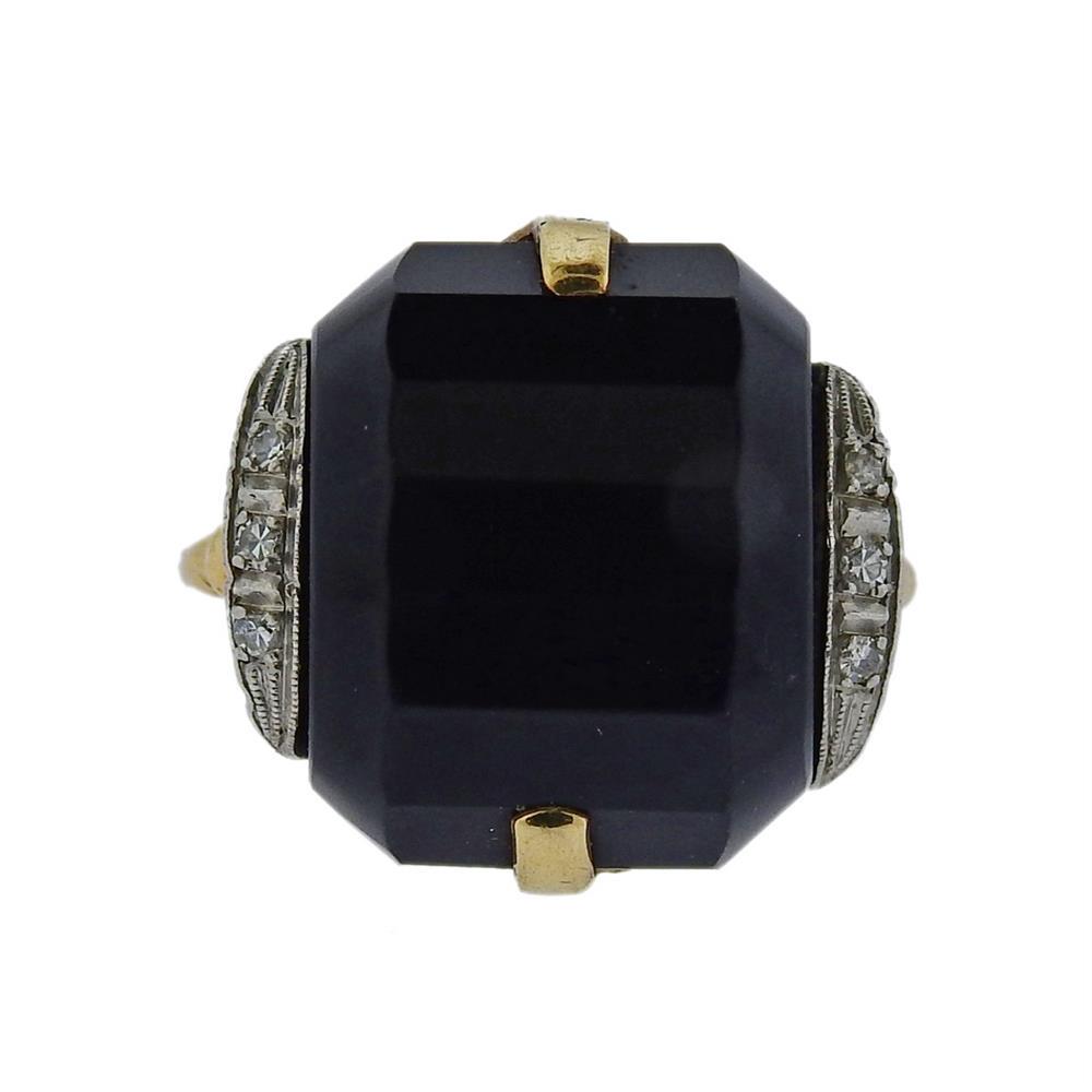 Art Deco 14k Gold Onyx Diamond Ring (1 of 3)