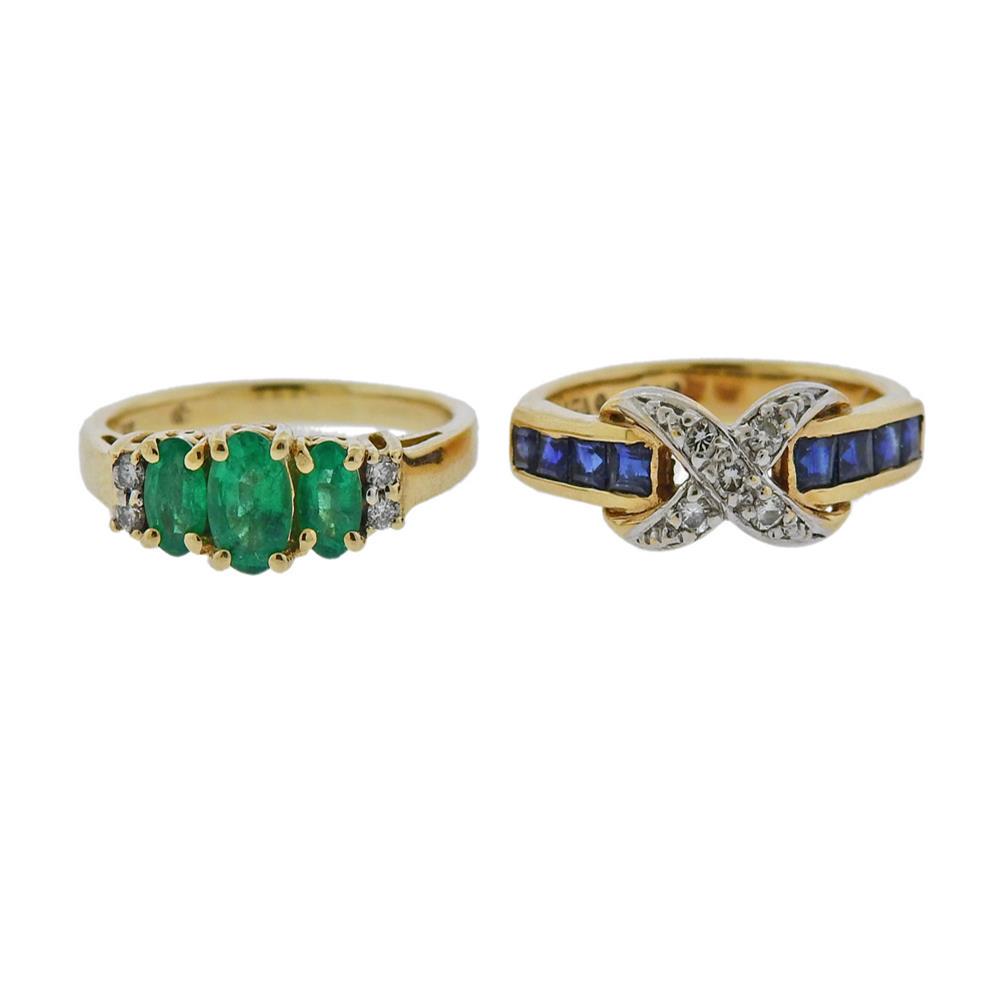 14K Gold Diamond Sapphire Emerald Ring Lot of 2 (1 of 3)