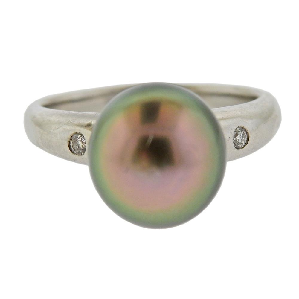 Tahitian South Sea Pearl Diamond Platinum Ring (1 of 3)