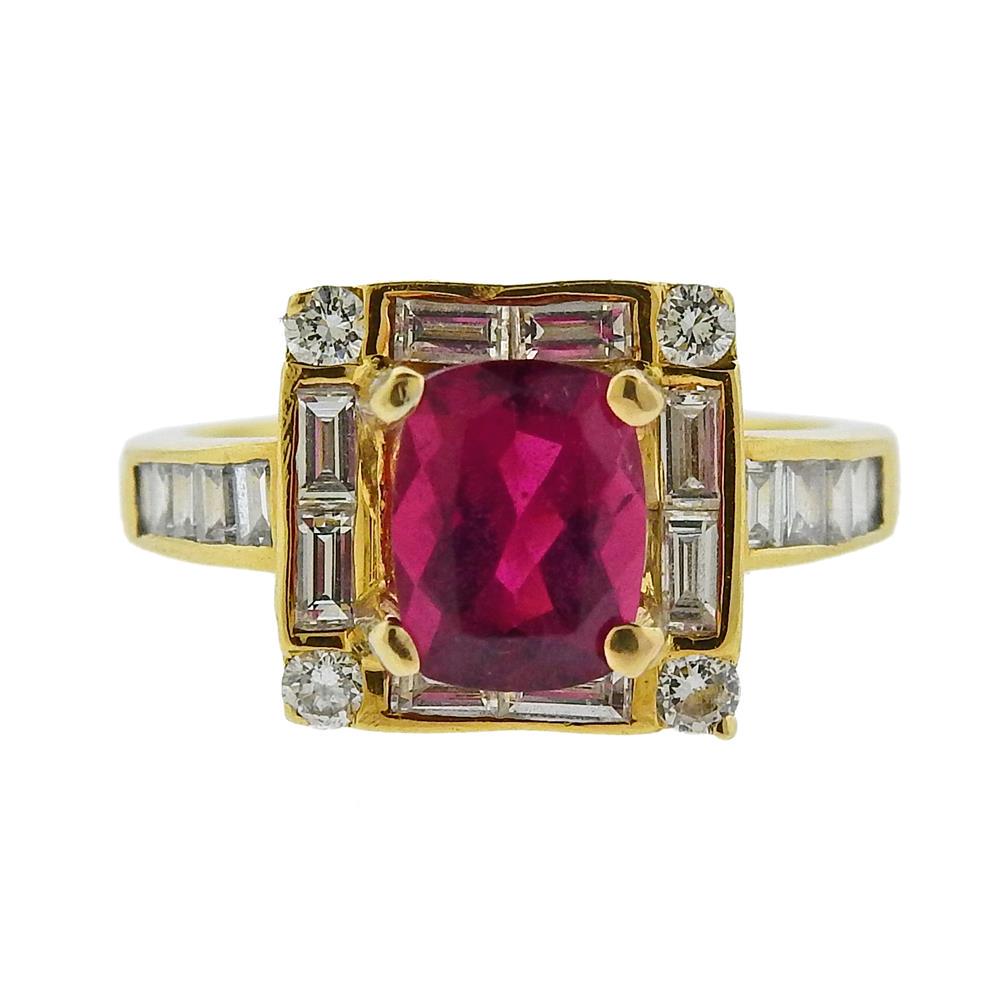 18k Gold Pink Tourmaline Diamond Ring (1 of 3)