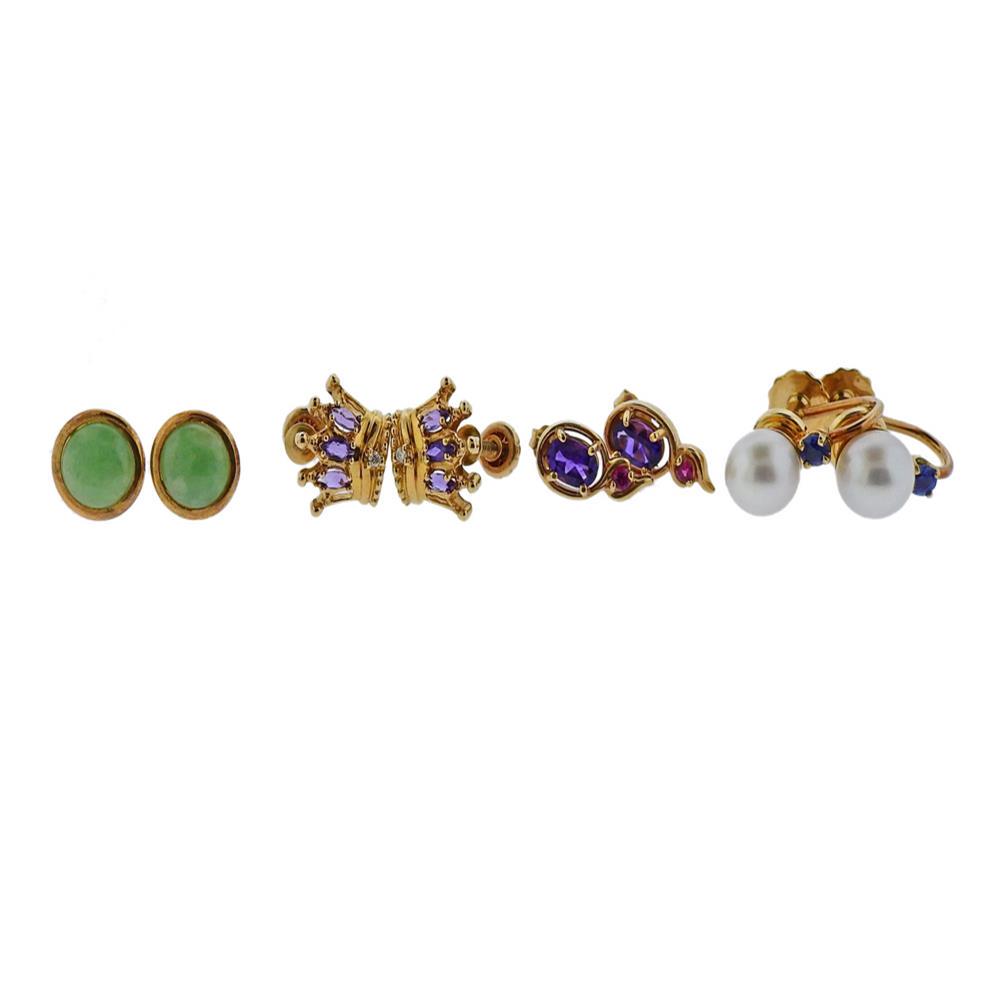 14k Gold Multi Gem Pearl Earrings 4pc (1 of 5)