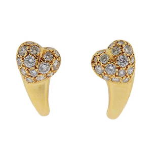 Cartier 18K Gold Diamond Heart Earrings: Metal Content: 18K gold.Weight of Item: 4.2 grams.Size: earrings are 15mm x 7mm.Gemstone: Diamonds.Stamp: Cartier,275157, French Gold Stamp.