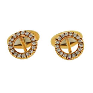 Piaget 18K Gold Diamond Cufflinks: Metal Content: 18k gold.Weight of Item: 13.1 grams.Size: Cufflink top is 13.5mm.Gemstone: Diamonds.Carat Weight: Approx. 0.40ctw.Stamp: Piaget, 750.