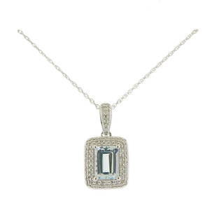 14K Gold Diamond Aquamarine Pendant Necklace: Metal Content: 14k White Gold.Weight of Item: 2.5 grams.Size: Necklace is 17.5" long, Pendant - 19mm x 9mm.Gemstone: Diamonds. Aquamarine - 7mm x 5mm.Carat Weight: approx. 0.17ctw.Stamp: 14k