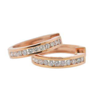 14K Gold Diamond Hoop Earrings: Metal Content: 14k Rose Gold.Weight of Item: 3 grams.Size: Earrings are 17mm x 209mm.Gemstone: Diamonds. Carat Weight: approx. 0.50ctw.Stamp: 14kt.