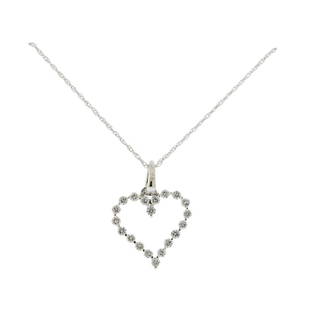 14K Gold Diamond Heart Pendant Necklace: Metal Content: 14k White Gold.Weight of Item: 1 grams.Size: Necklace is 18" long. Pendant - 17m x 13mm.Gemstone: Diamonds.Carat Weight: approx. 0.25ctw.Stamp: 14K IDJ (on pendant), 14K (on