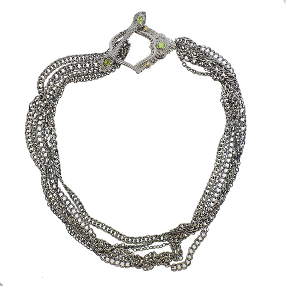 Stephen Webster Jewels Verne Silver Peridot Multi: Metal Content: Sterling Silver.Weight of Item: 173 grams.Size: Necklace is 22" long x 18mm wide (all together). Stylizing the toggle clasp into a daring shark jaw motif - 63 x 45mm.Gemstone: Peri