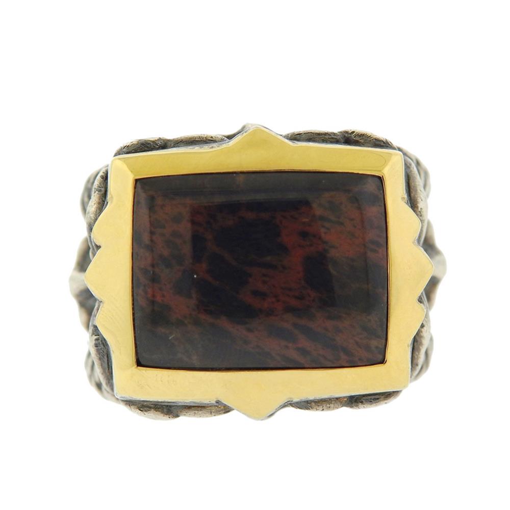Stephen Webster Superstud 18K Gold Silver Spiderman: Metal Content: Sterling silver and 18k Gold.Weight of Item: 27 grams.Size: Ring is 10, ring top - 19.8mm wide.Gemstone: Spiderman Jasper, Garnet.Stamp: SW092, 925, 750, Maker's mark.