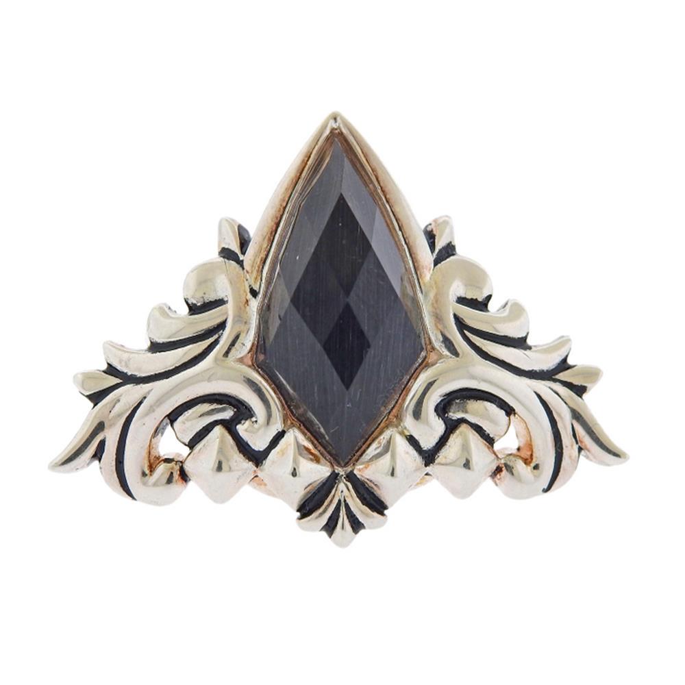 Stephen Webster Superstud Sterling Silver Cat's Eye: Metal Content: Sterling Silver.Weight of Item: 24 grams.Size: Ring is 5 3/4, top - 40mm x 27mm.Gemstone: Cat's eye and clear quartz haze spike crystal.Stamp: SW 925 Maker's Mark.