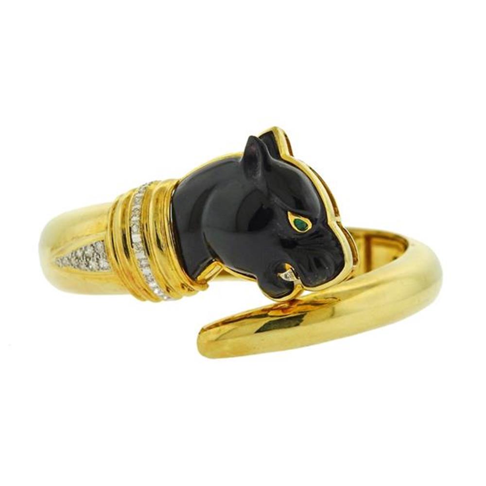 14k Gold Diamond Onyx Emerald Panther Bracelet (1 of 5)