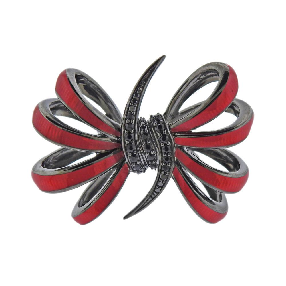 Stephen Webster Silver Black Sapphire Red Enamel Bow (1 of 4)