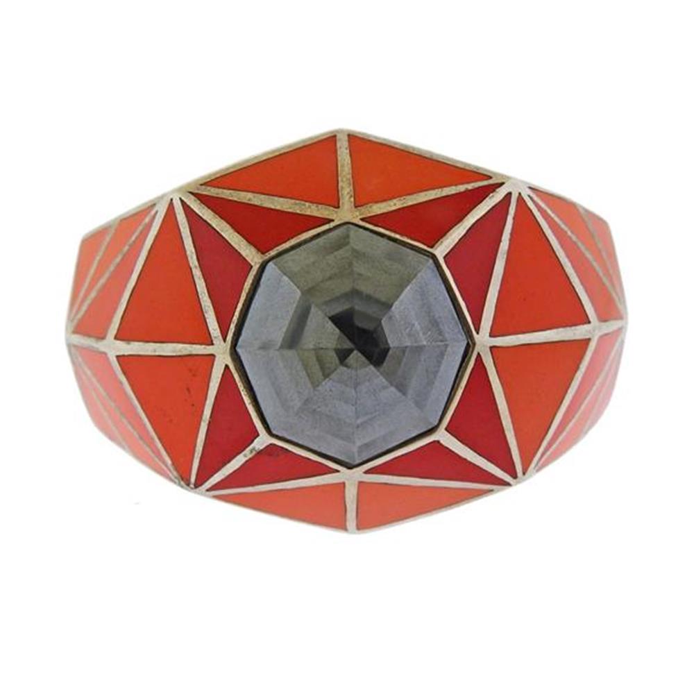 Stephen Webster Enamel Hematite Large Cuff Bracelet: Metal Content: Sterling SilverWeight of Item: 141.6 grams.Size: Bracelet will fit approx. 7.5" wrist and is 46mm wide.Gemstone: Hematite..Stamp: 925, Webster mark.