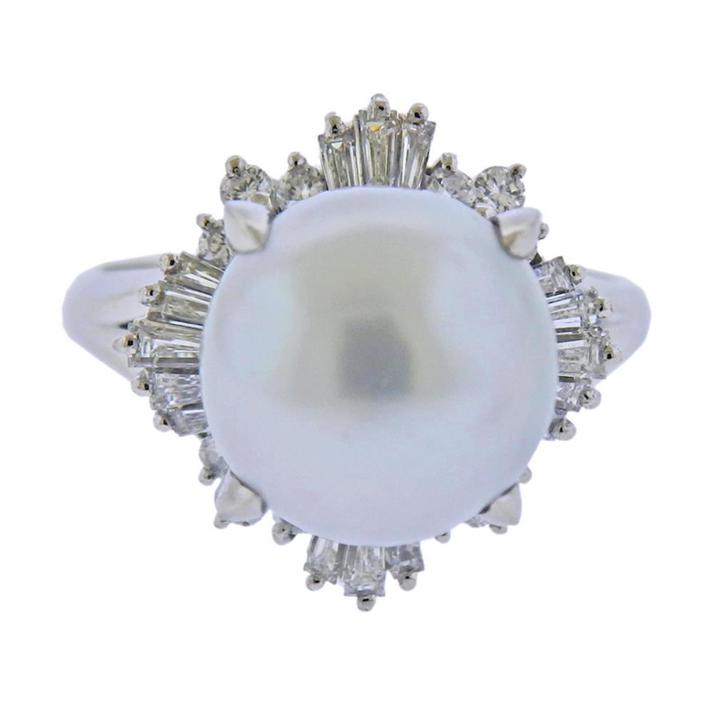 Estate Platinum Diamond South Sea Pearl Ring (1 of 4)