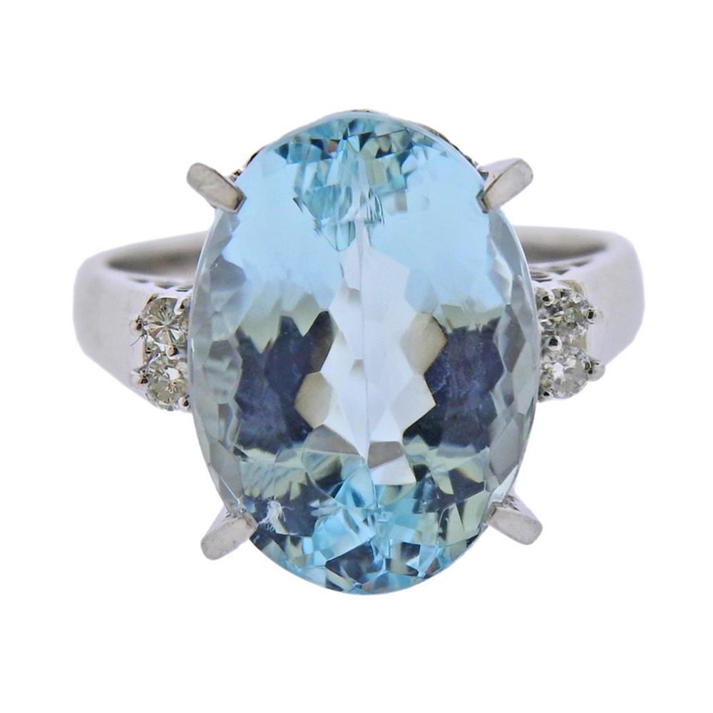 Estate Platinum Diamond 9.18Ct Aquamarine Ring (1 of 3)