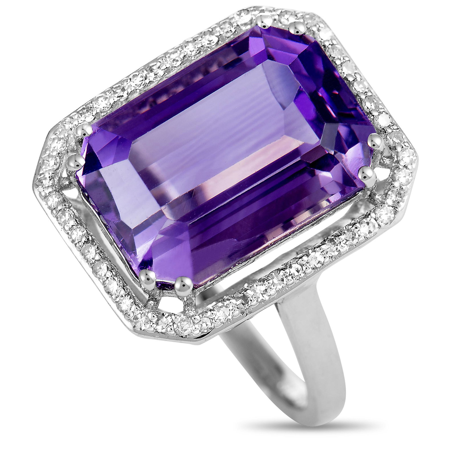 14K White Gold Diamond and Amethyst Cushion Ring - 7.25 (1 of 5)