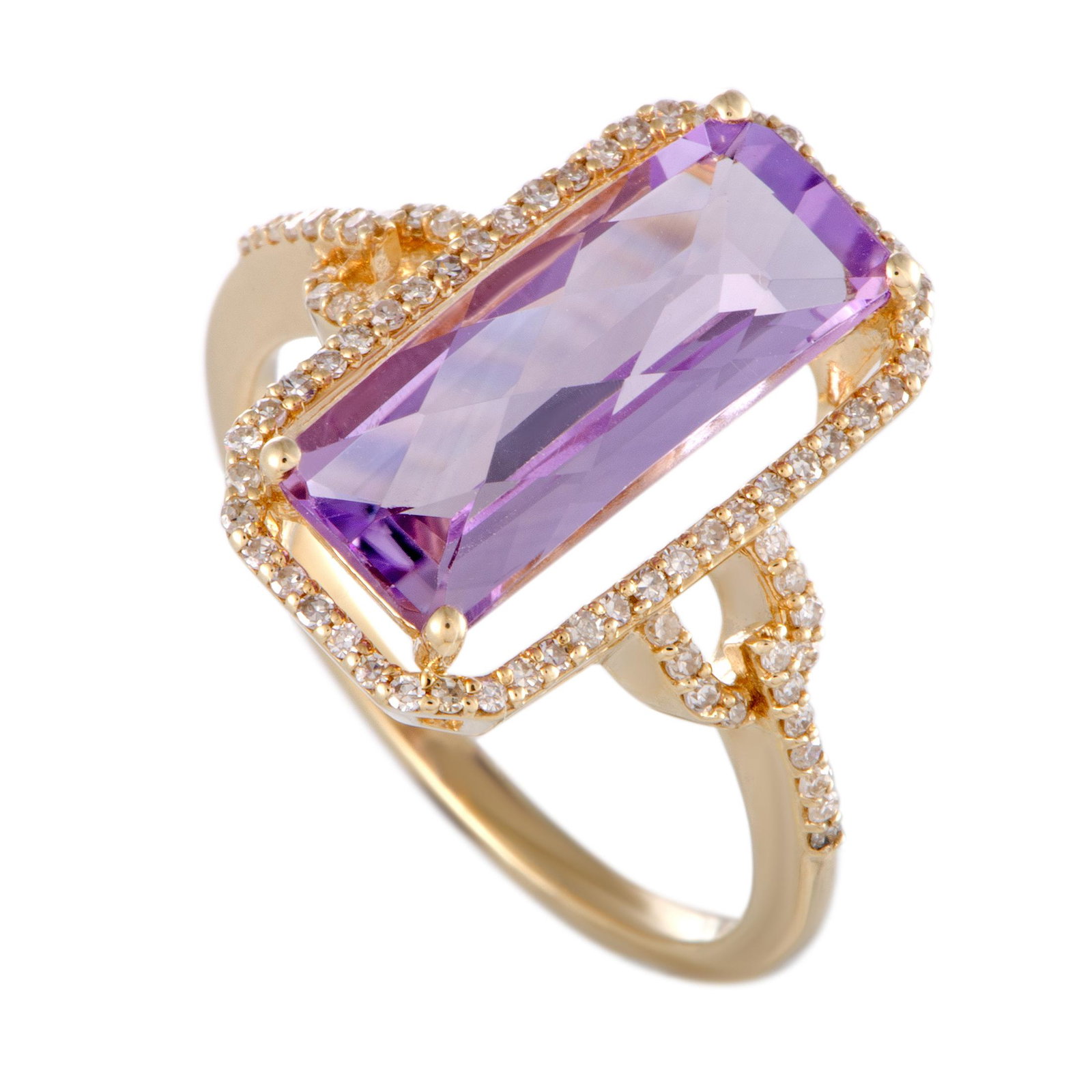 14K Yellow Gold Diamonds and Rectangular Amethyst Ring (1 of 4)