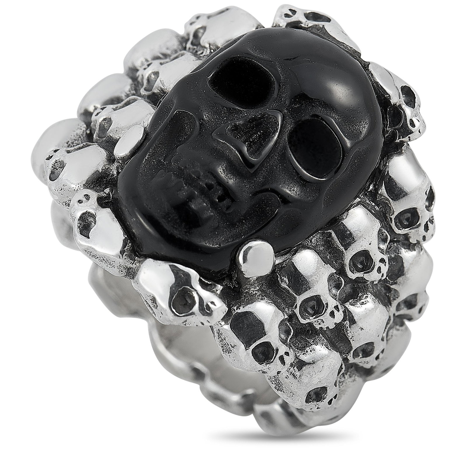 King Baby Silver and Rainbow Obsidian Carved Skull Ring (1 of 5)