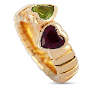 Bvlgari Spiga 18K Yellow Gold Peridot & Garnet Ring