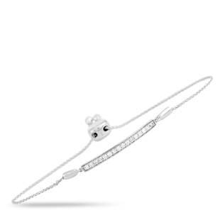 14K White Gold 0.25 ct Diamond Bracelet: This bracelet is crafted from 14K white gold and set with diamonds that amount to 0.25 carats. This adjustable bracelet can measure up to 9.25 in length and weighs 4.5 grams. Offered in brand new