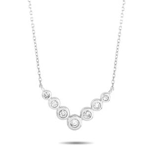 14K White Gold 0.25 ct Diamond Pendant Necklace: This necklace is crafted from 14K white gold and weighs 2 grams. It is presented with a 16 chain and boasts a pendant that measures 0.50 in length and 0.75 in width. The necklace is set with