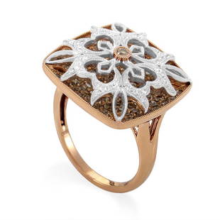 Gregg Ruth 18K MultiGold Diamond Pave Flower Ring - 6.5: Intricate luxury radiates from this Gregg Ruth masterpiece. 18K rose gold gently pushes its hue through patterns of 1.92ct diamonds, adding extra depth to the three tiers of precious settings. Size